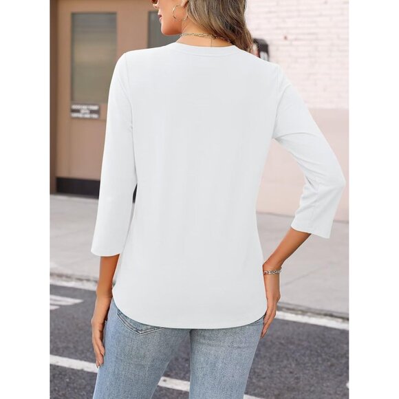 Women's Cotton Blend Button Down Top 3/4 Sleeve V Neck Casual Summer Stylish - Picture 2 of 6